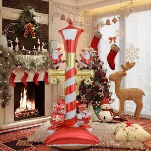 59" Self-Standing Balloon Christmas Festive Decoration with Red & Golden Lamp